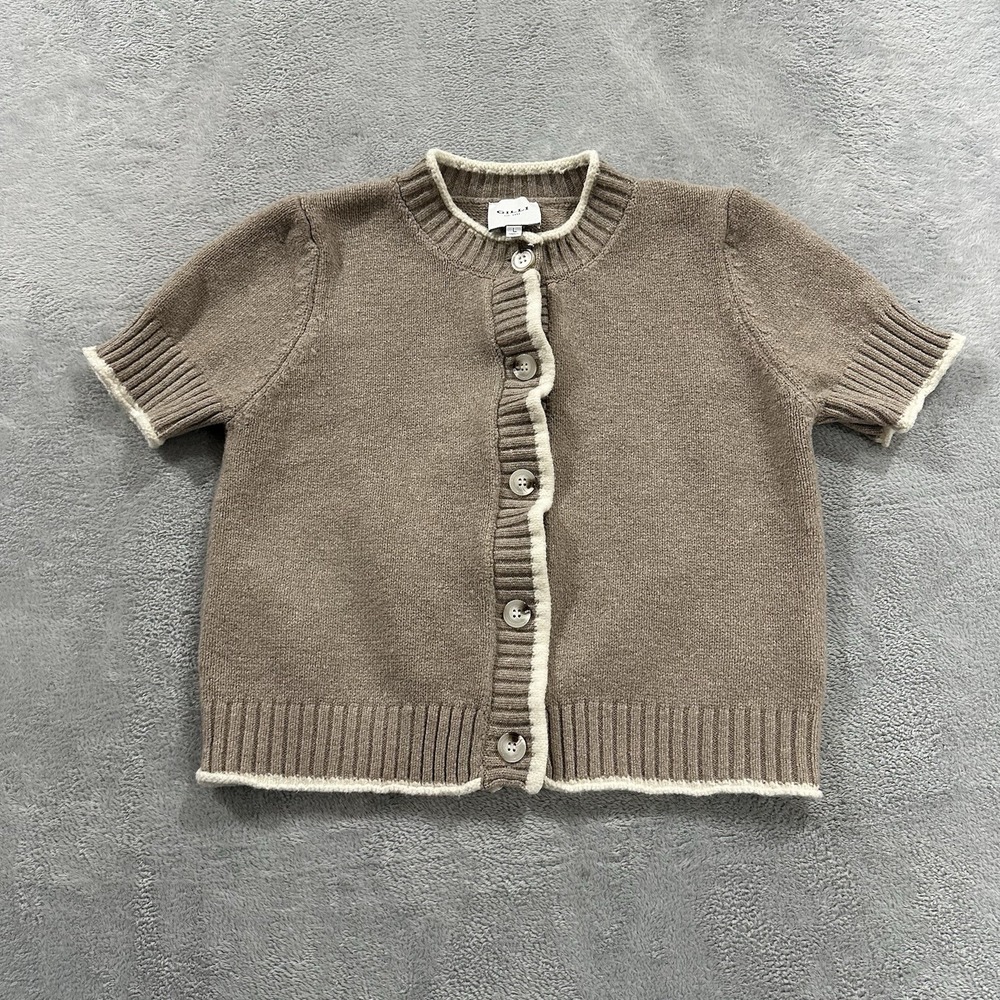 GILLI Button Cardigan Knit Top Women Large Beige White Elegant Minimal